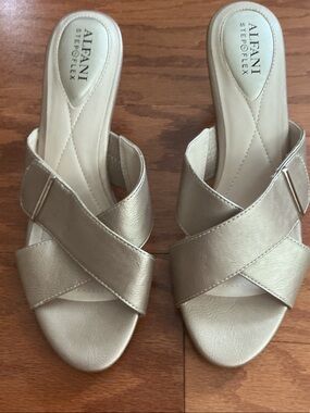 Alfani Metallic Gold Crisscross Slide Mules
